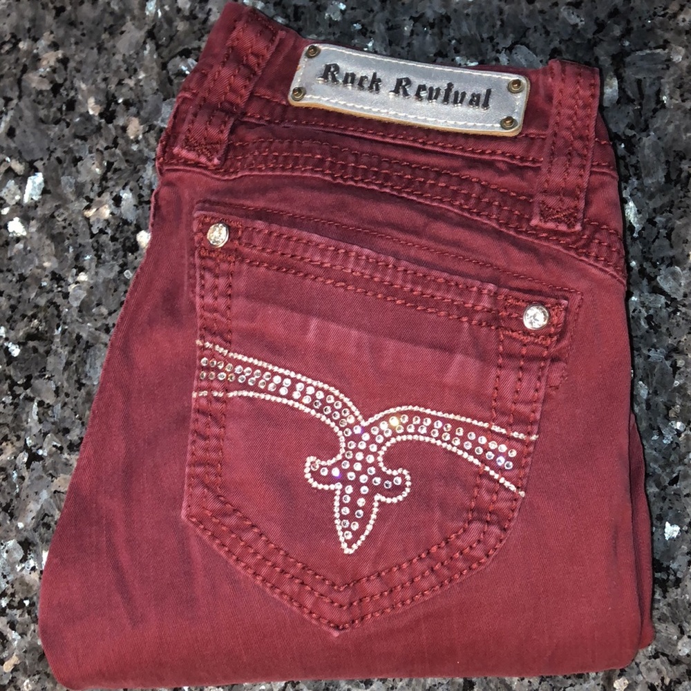 Rock Revival Liz Skinny Swarovski Stones Red Merlot Jeans